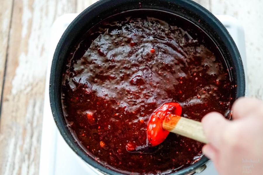 The sauce is simmered in a sauce pan for 10-15 minutes.