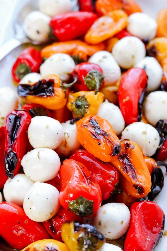 grilled baby peppers close up