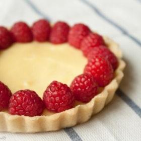Mini Meyer Lemon Tart with Fresh Raspberries